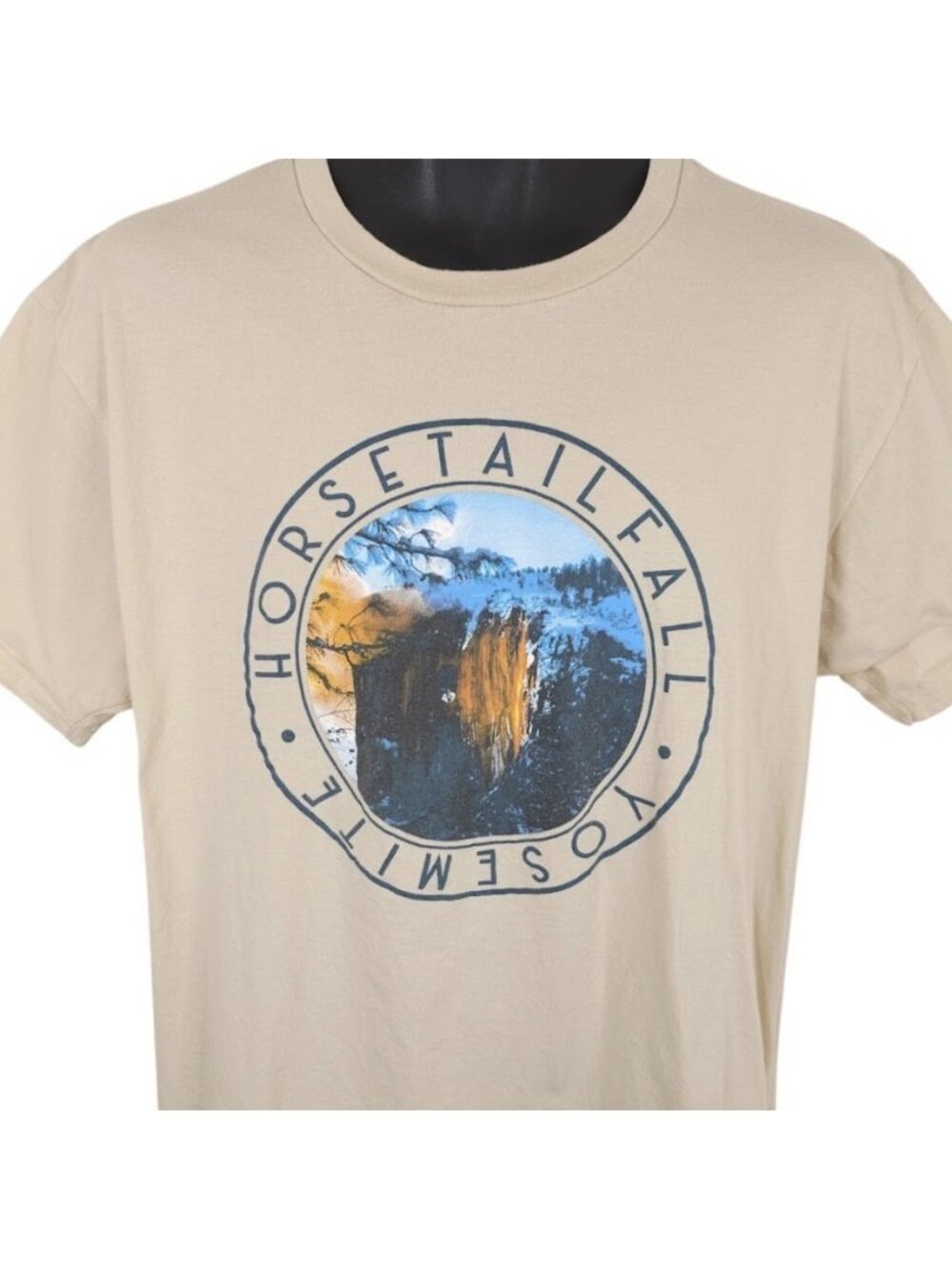 Yosemite National Park T Shirt Mens Size Large Beige Horsetail Fall Waterfall